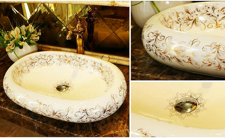 Bari Ceramic Oval / Rectangular Artistic Countertop Bathroom Sink